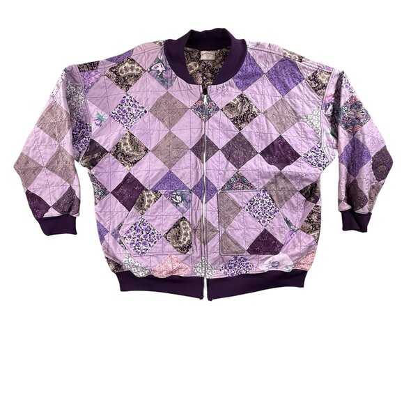 Handmade Jackets & Blazers - Vintage Patchwork Quilted Bomber Jacket Womens 2X Paisley Floral Handmade 90s